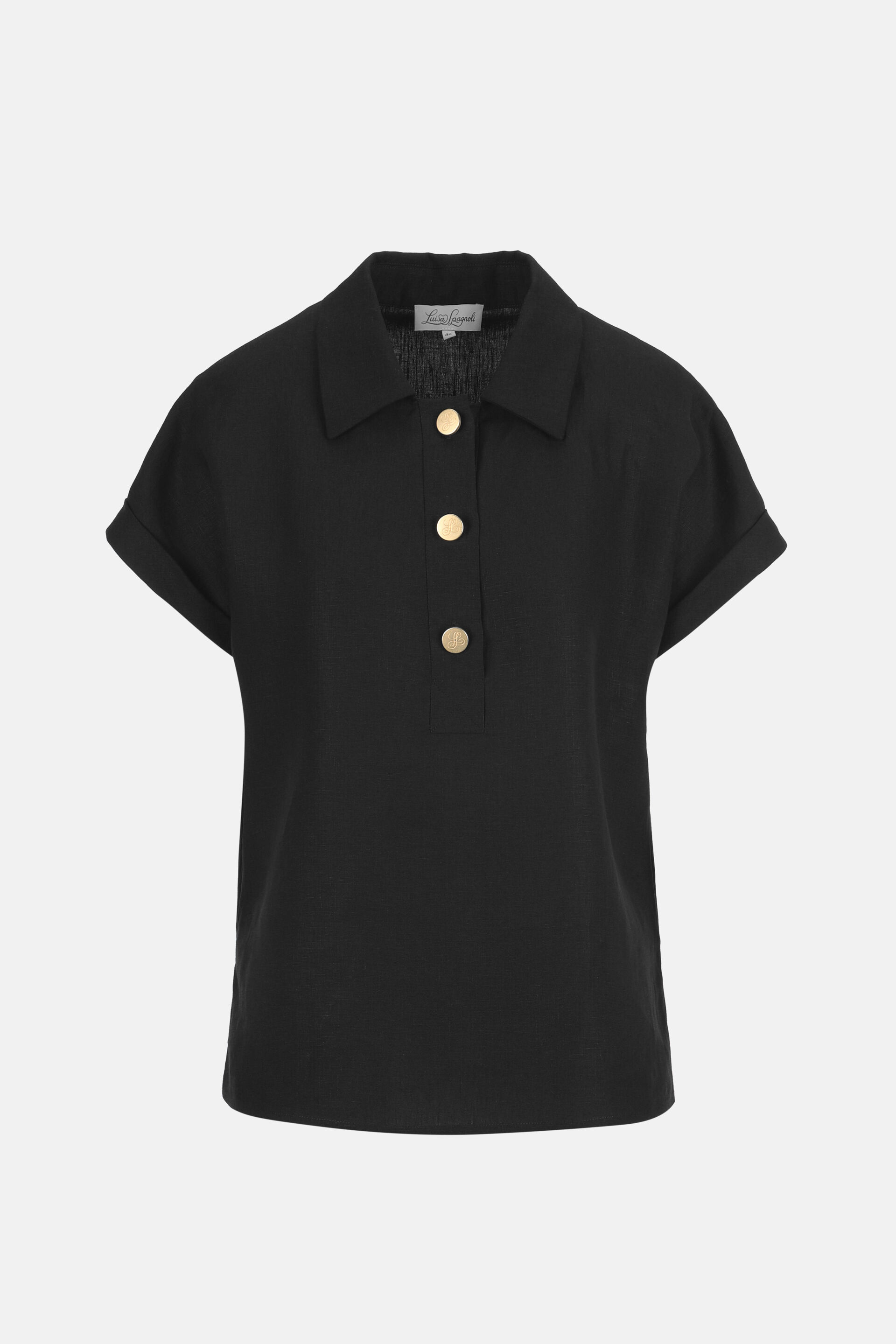 Pachman(パハマン) TWIN BUTTON BLOUSE黒（36） Bighe - Shirt with gold buttons | CLOTHING - Luisa Spagnoli
