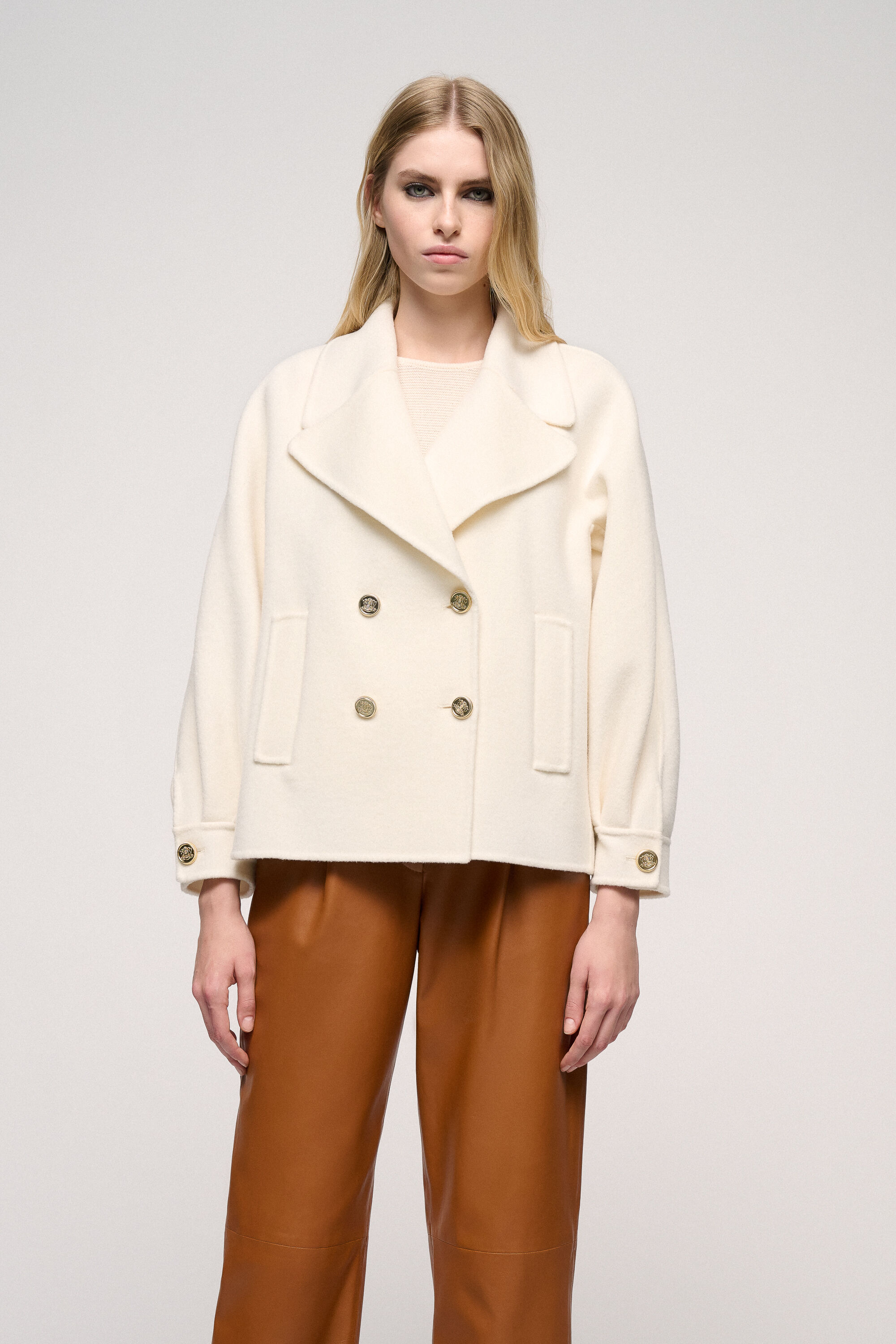 Cream peacoat top