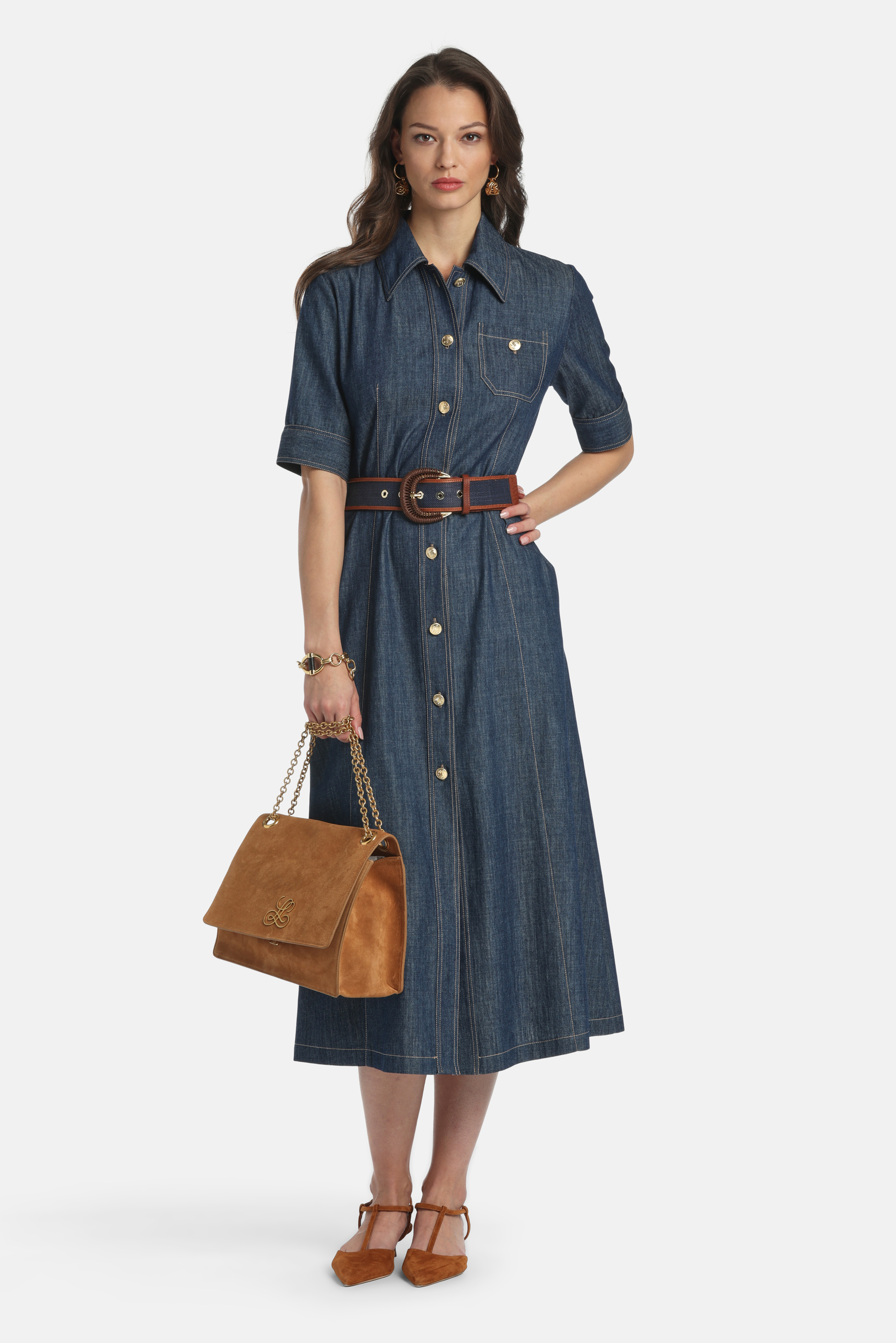 Periodico - Denim midi dress | CLOTHING - Luisa Spagnoli Periodico - Denim midi dress | CLOTHING - Luisa Spagnoli