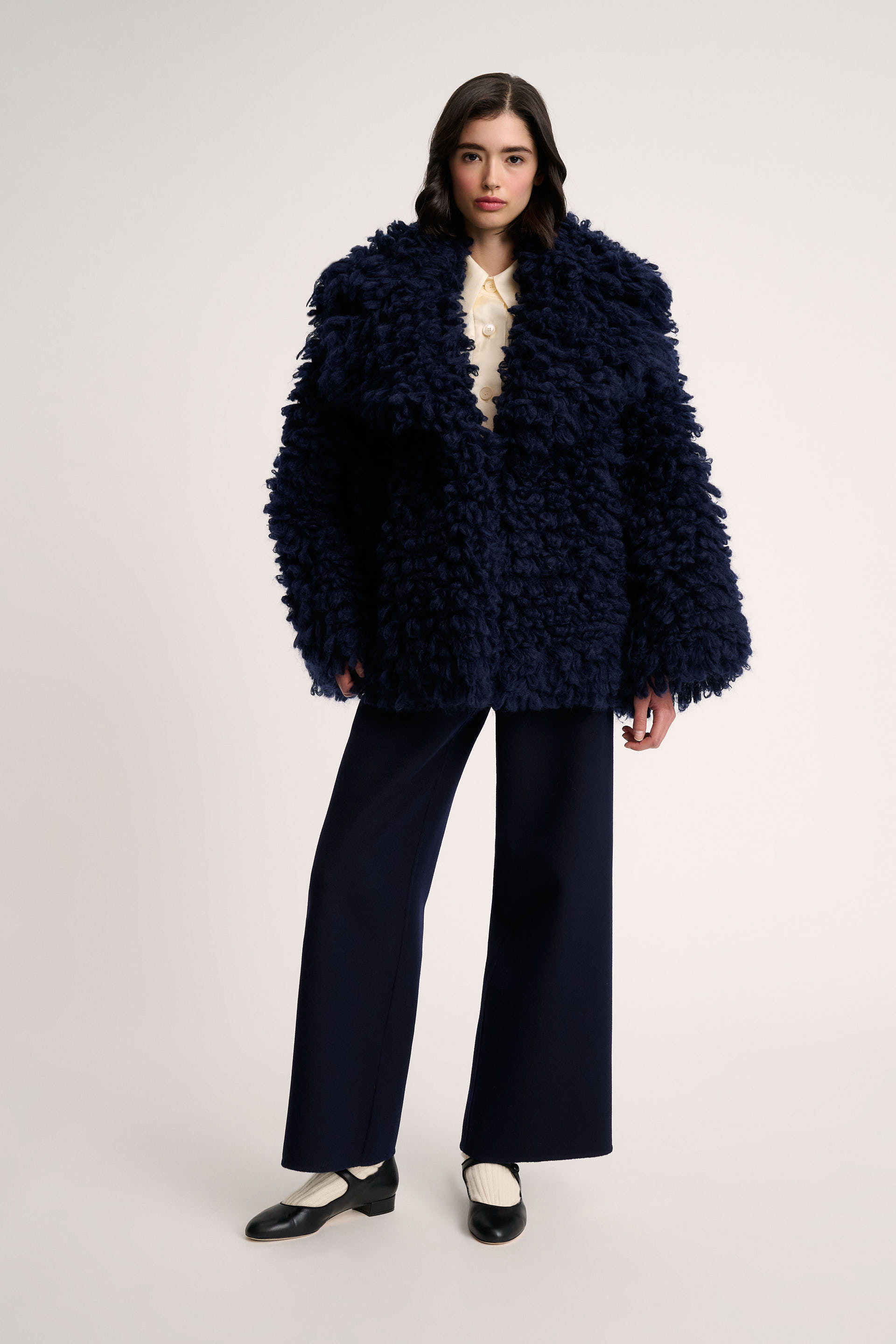 ECO FUR JACKET ネイビー BRECKENRIDGE-BLUE FAUX FUR JACKET | AZALEA WANG