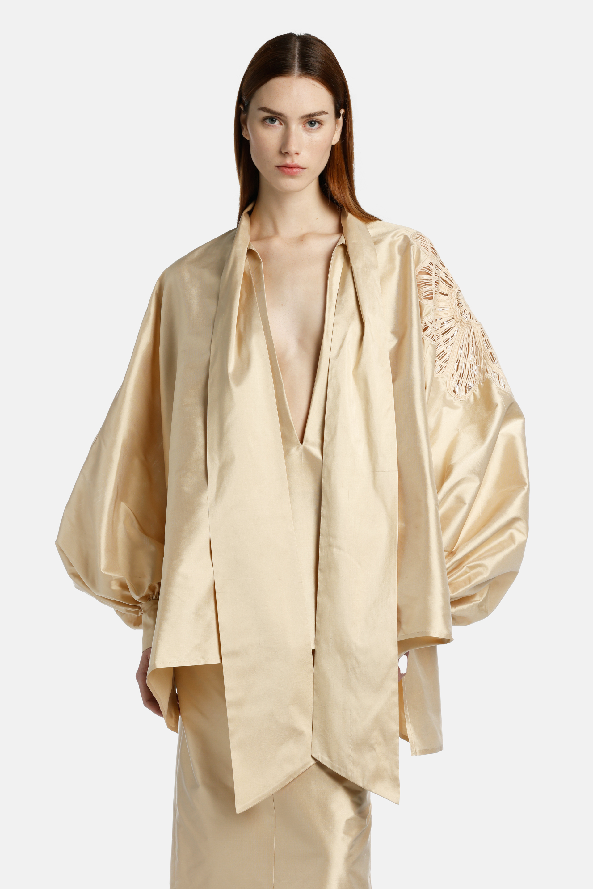 [RECTO] / ☆ 24FW ELEANOR SLIK LONG BLOUSE DRESS / CREAM RECTO Eleanor Silk Long Blouse Dress in Cream