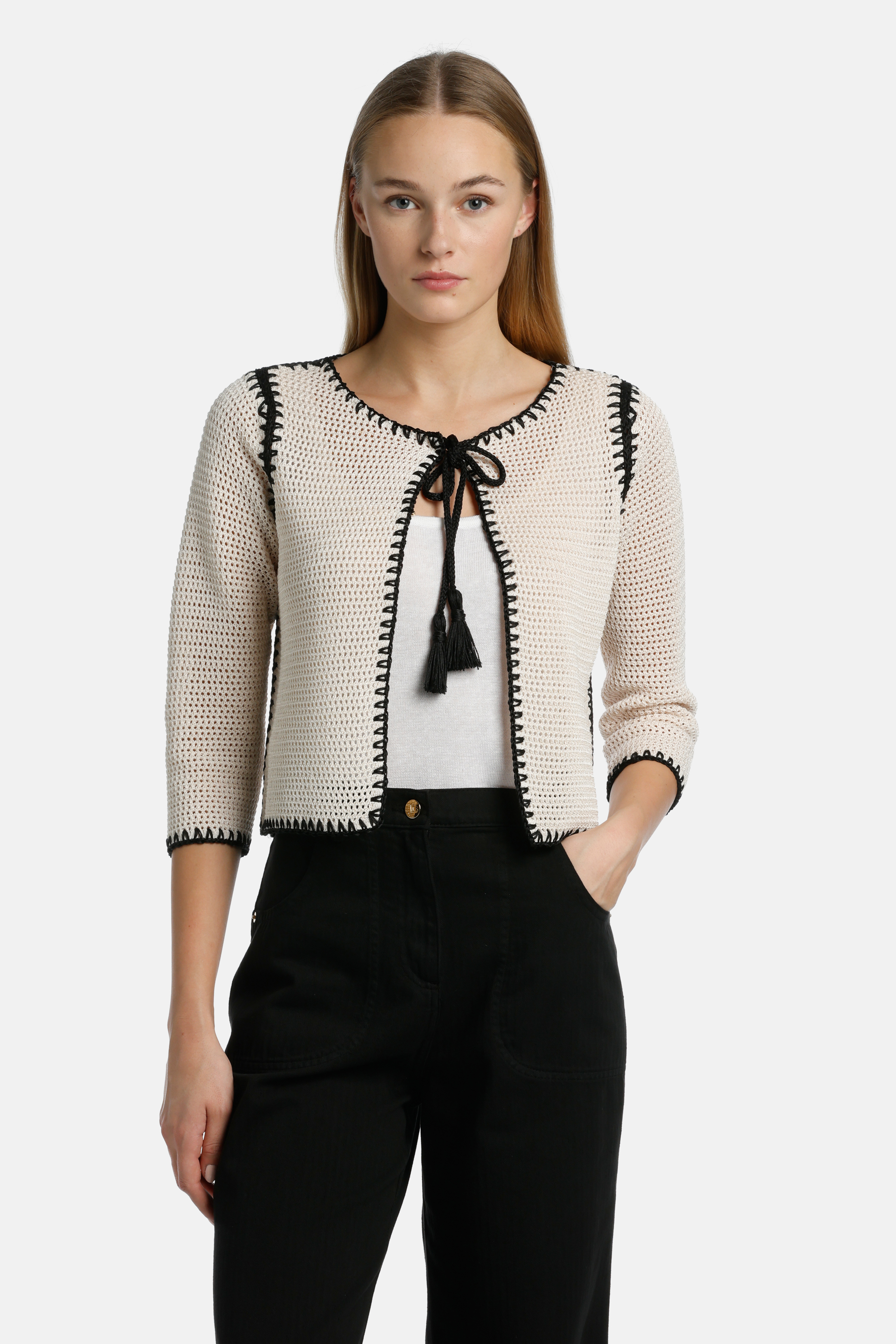 Controllo - Knit jacket with decorative trim | Cardigan