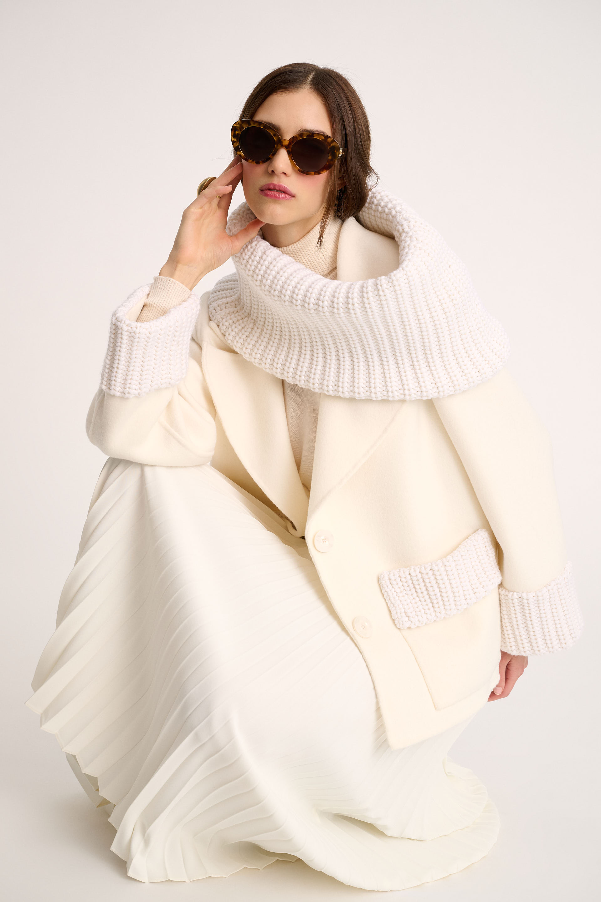Sonico - Pea coat with knit details | Outerwear - Luisa Spagnoli