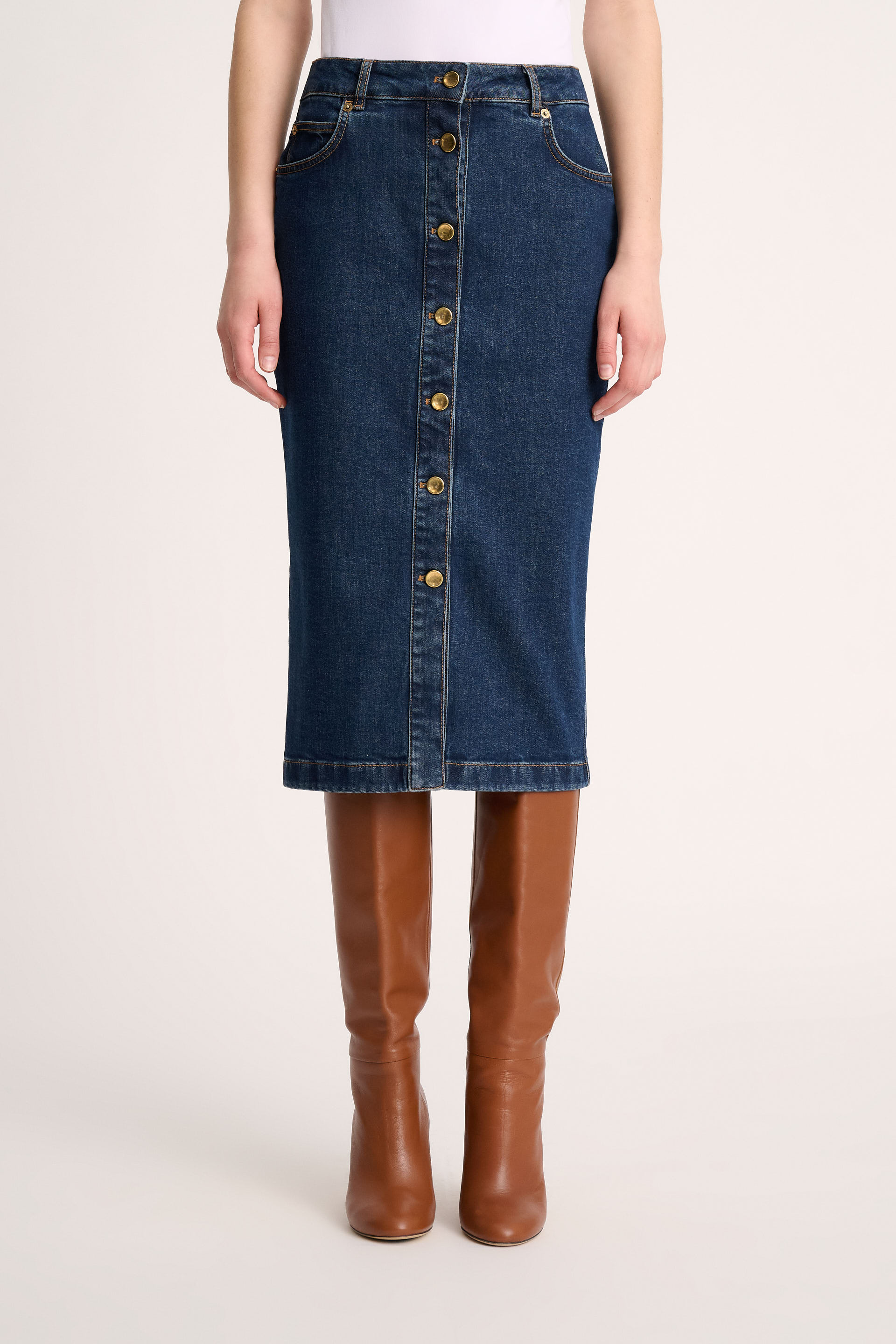Gonna Corta In Denim Tulucky - Chiusura Frontale A Bottoni, Tasca Laterale, Taglia S, Colore Blu Reale - 2